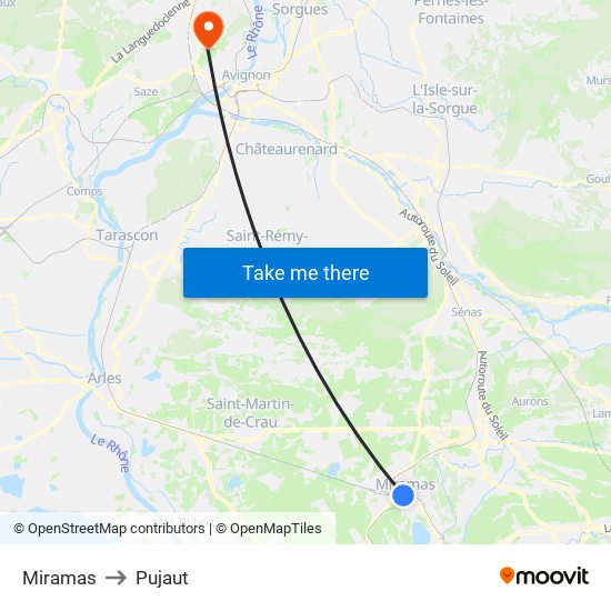 Miramas to Pujaut map