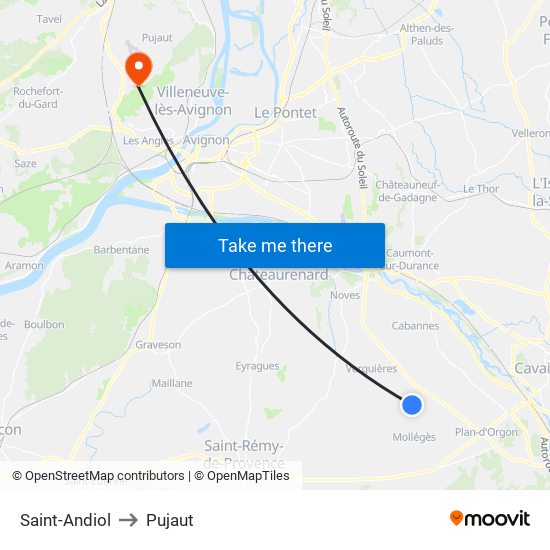 Saint-Andiol to Pujaut map