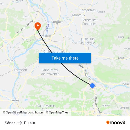 Sénas to Pujaut map