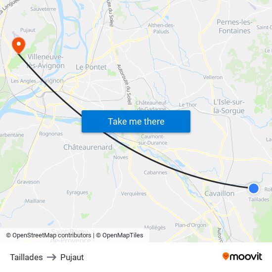 Taillades to Pujaut map