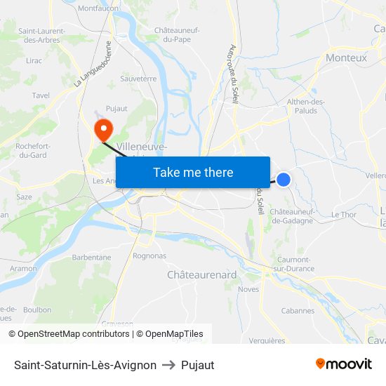Saint-Saturnin-Lès-Avignon to Pujaut map