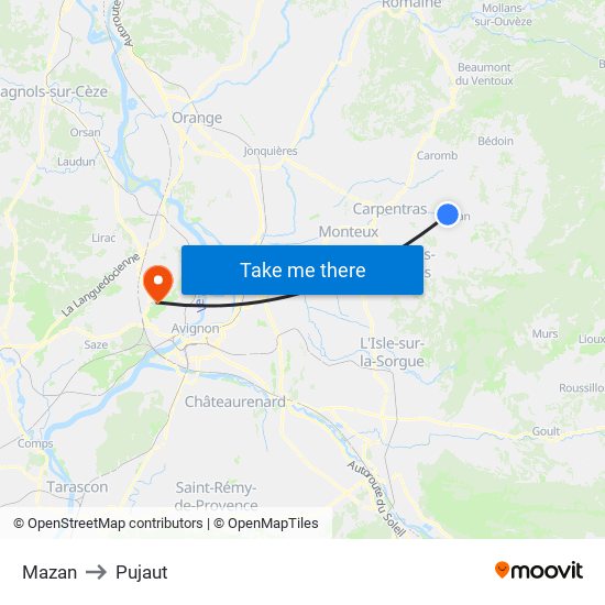 Mazan to Pujaut map