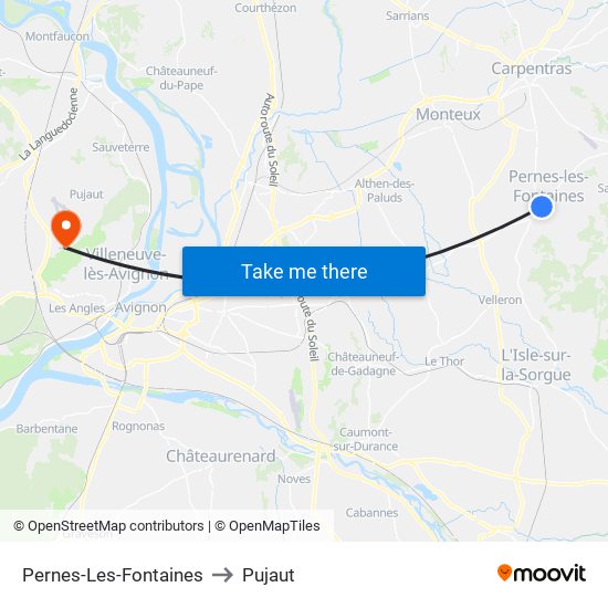 Pernes-Les-Fontaines to Pujaut map