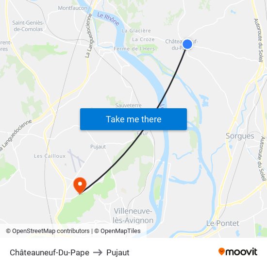 Châteauneuf-Du-Pape to Pujaut map