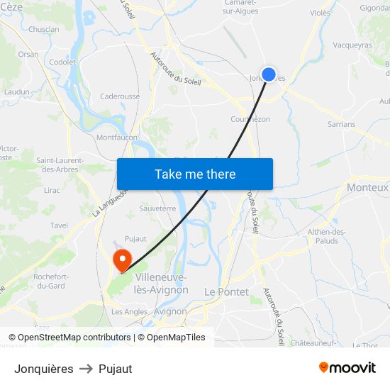 Jonquières to Pujaut map