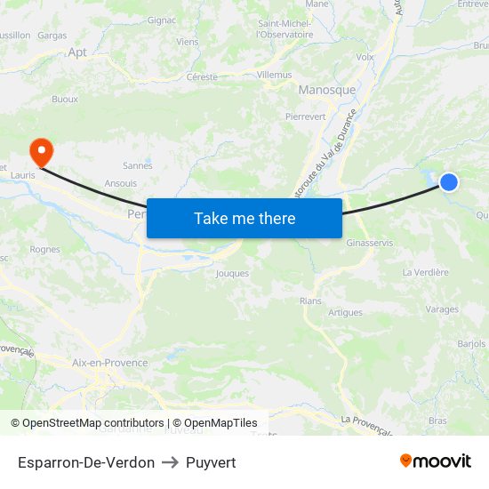 Esparron-De-Verdon to Puyvert map