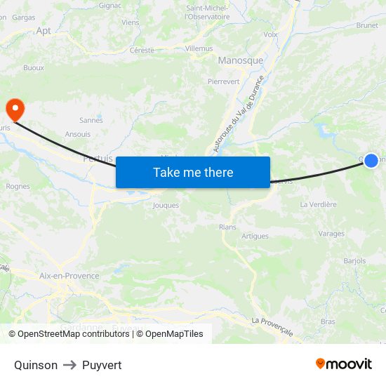 Quinson to Puyvert map