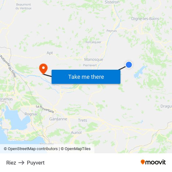 Riez to Puyvert map