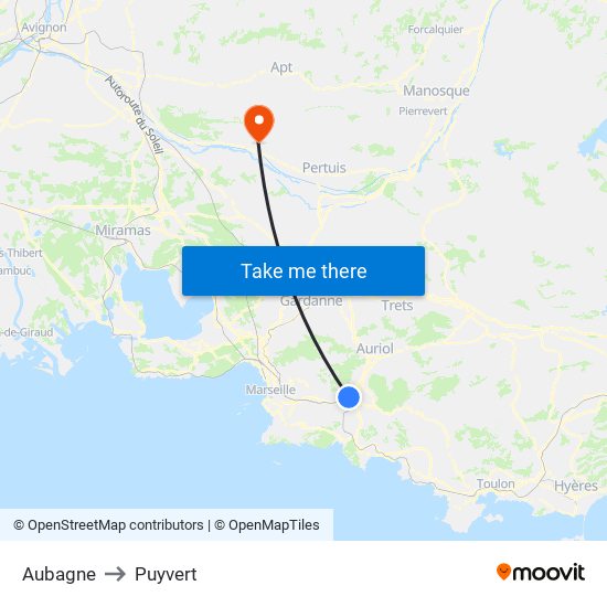 Aubagne to Puyvert map