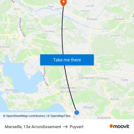 Marseille, 13e Arrondissement to Puyvert map