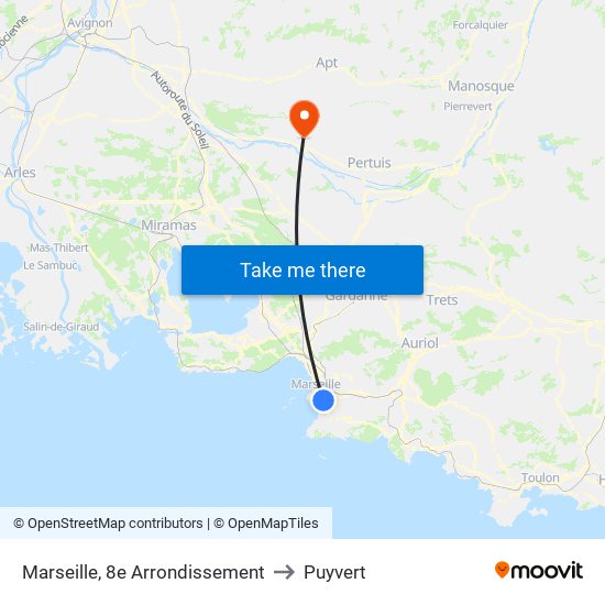 Marseille, 8e Arrondissement to Puyvert map