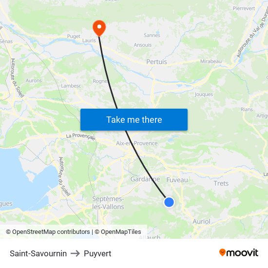 Saint-Savournin to Puyvert map