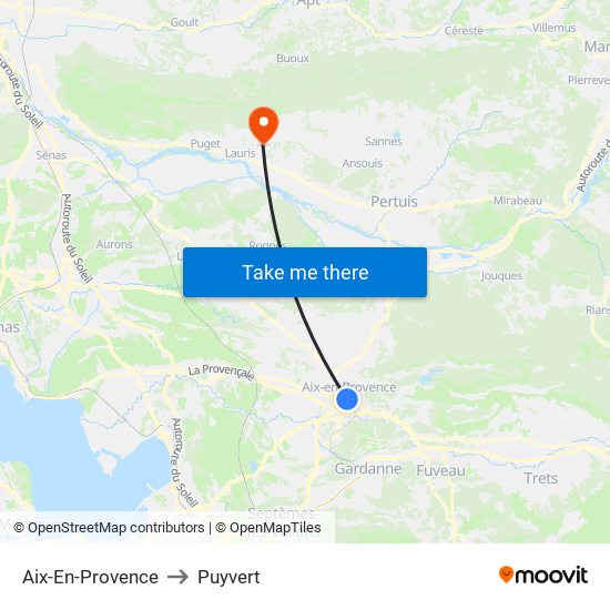 Aix-En-Provence to Puyvert map
