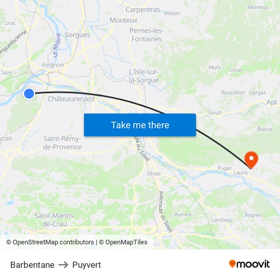 Barbentane to Puyvert map