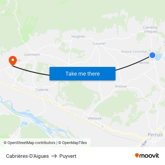 Cabrières-D'Aigues to Puyvert map