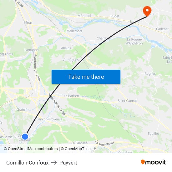 Cornillon-Confoux to Puyvert map