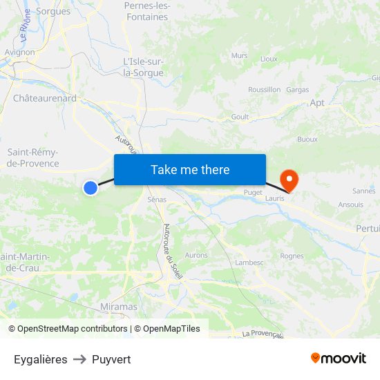 Eygalières to Puyvert map