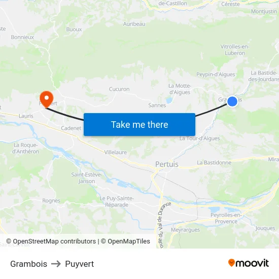 Grambois to Puyvert map