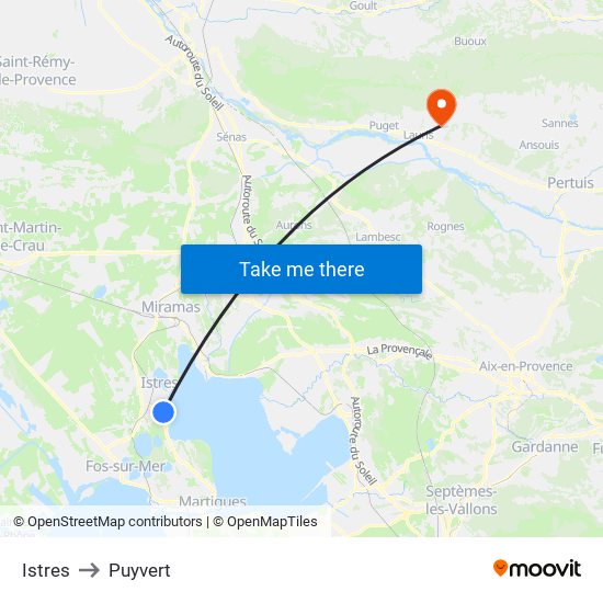 Istres to Puyvert map