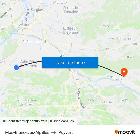 Mas-Blanc-Des-Alpilles to Puyvert map