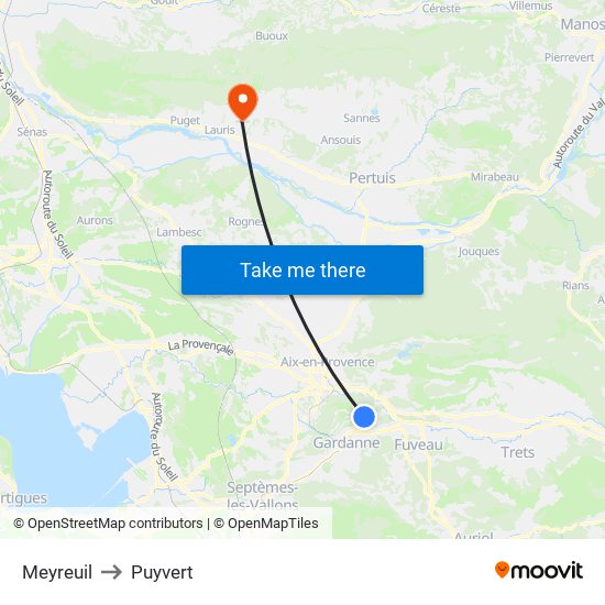 Meyreuil to Puyvert map