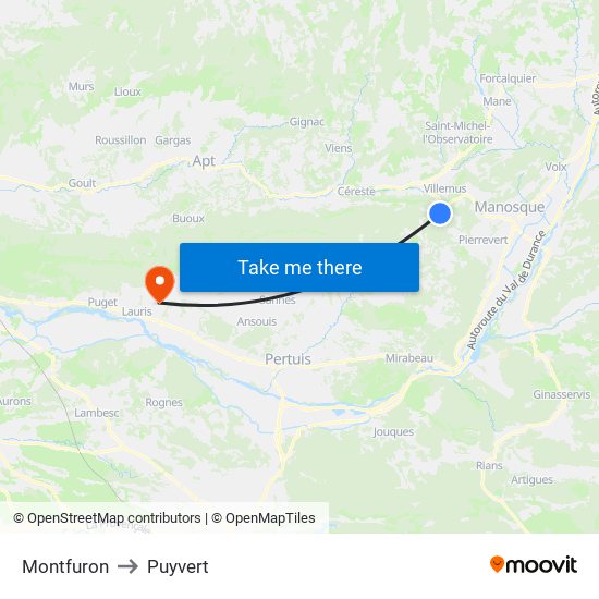 Montfuron to Puyvert map