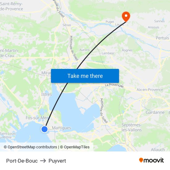 Port-De-Bouc to Puyvert map