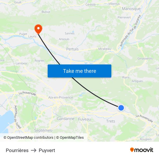 Pourrières to Puyvert map