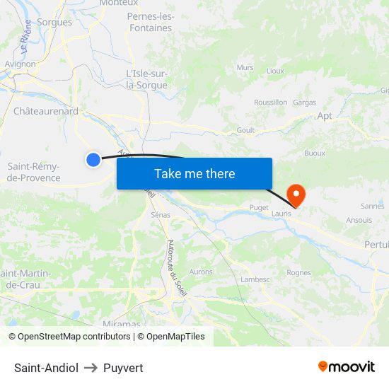 Saint-Andiol to Puyvert map