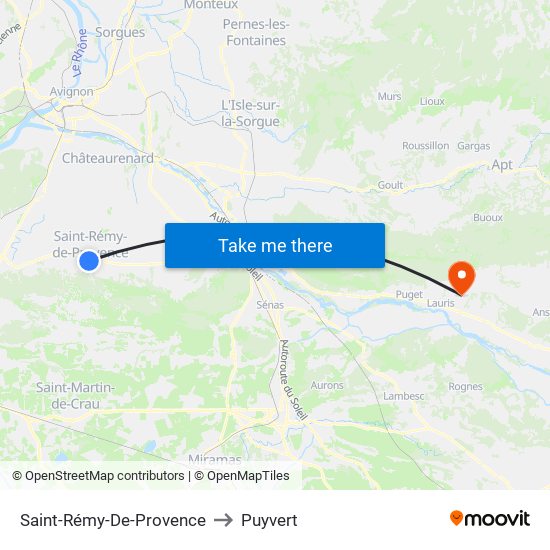 Saint-Rémy-De-Provence to Puyvert map