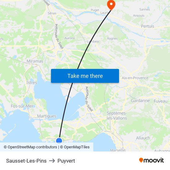 Sausset-Les-Pins to Puyvert map