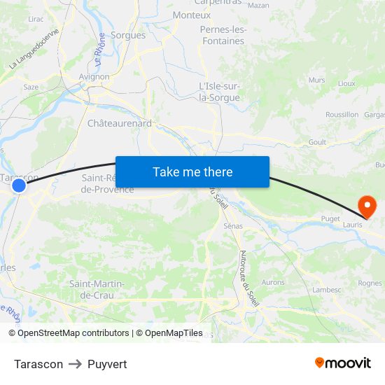 Tarascon to Puyvert map
