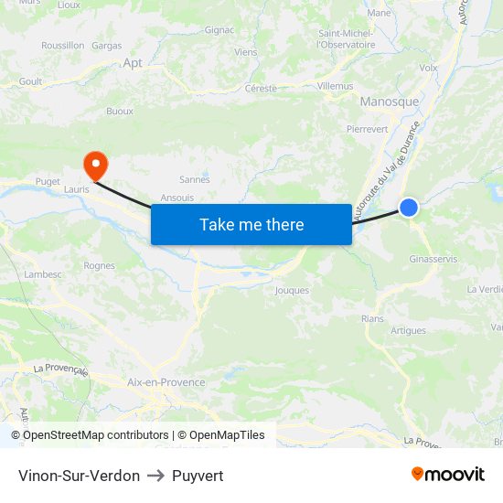 Vinon-Sur-Verdon to Puyvert map