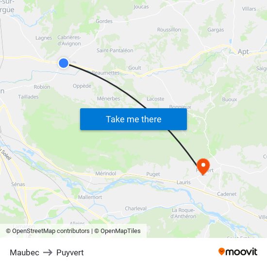 Maubec to Puyvert map