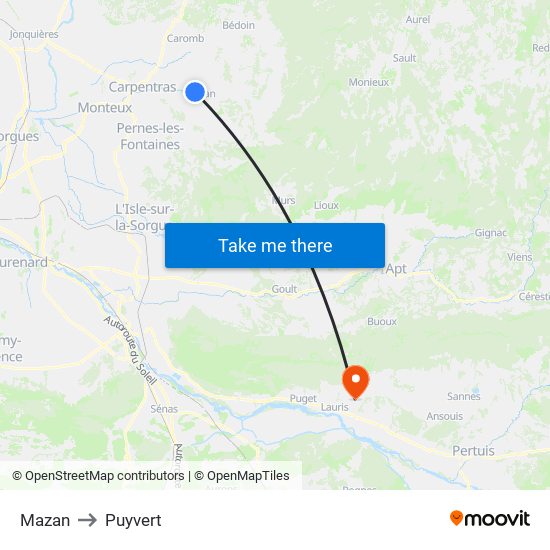 Mazan to Puyvert map