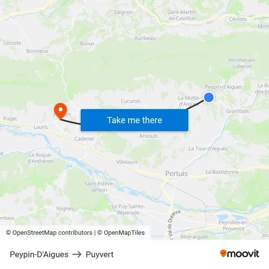 Peypin-D'Aigues to Puyvert map
