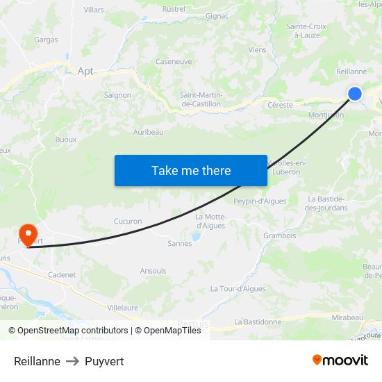 Reillanne to Puyvert map