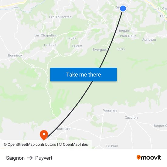 Saignon to Puyvert map