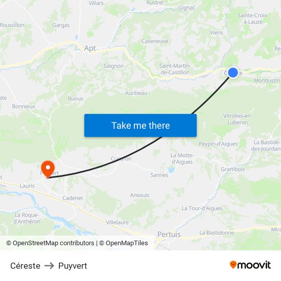 Céreste to Puyvert map
