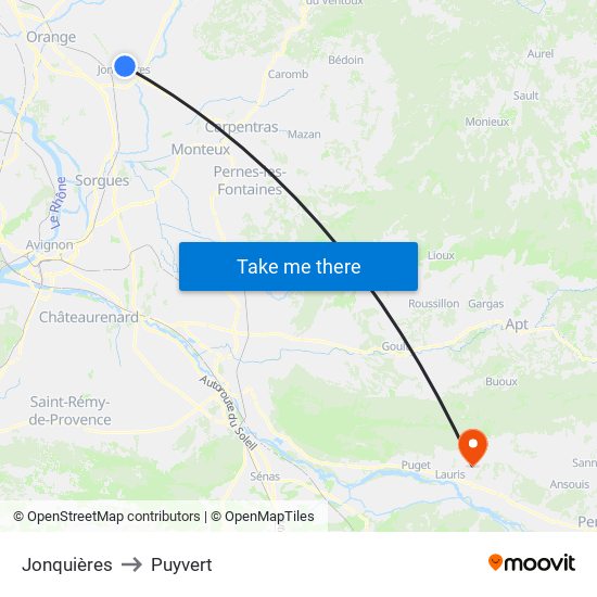 Jonquières to Puyvert map