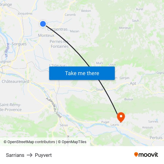 Sarrians to Puyvert map