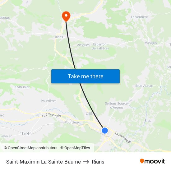 Saint-Maximin-La-Sainte-Baume to Rians map