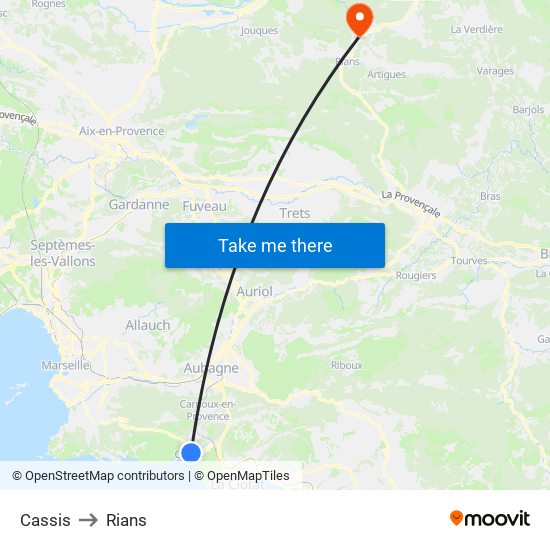 Cassis to Rians map