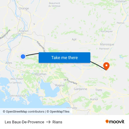 Les Baux-De-Provence to Rians map