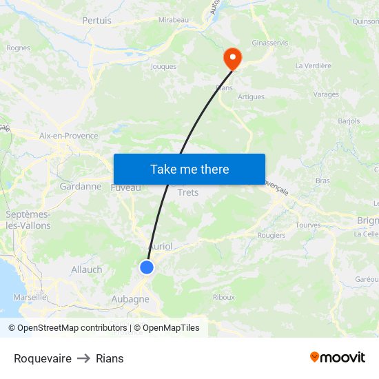 Roquevaire to Rians map