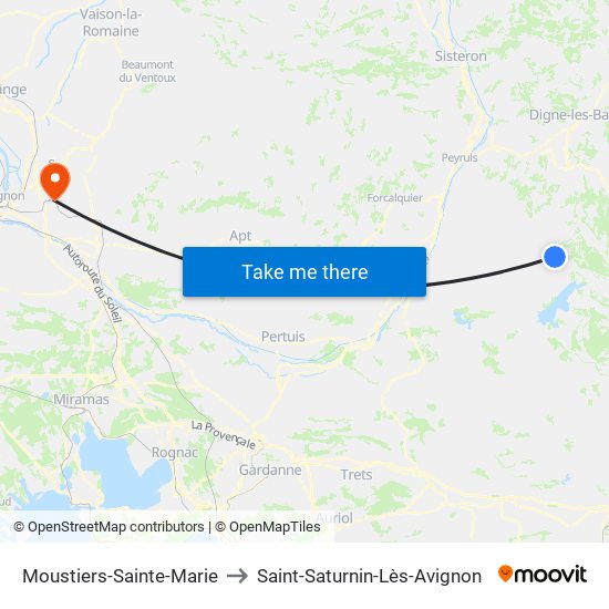 Moustiers-Sainte-Marie to Saint-Saturnin-Lès-Avignon map