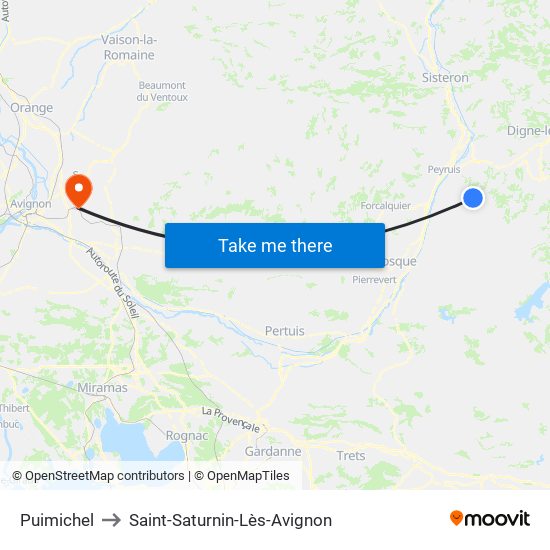 Puimichel to Saint-Saturnin-Lès-Avignon map