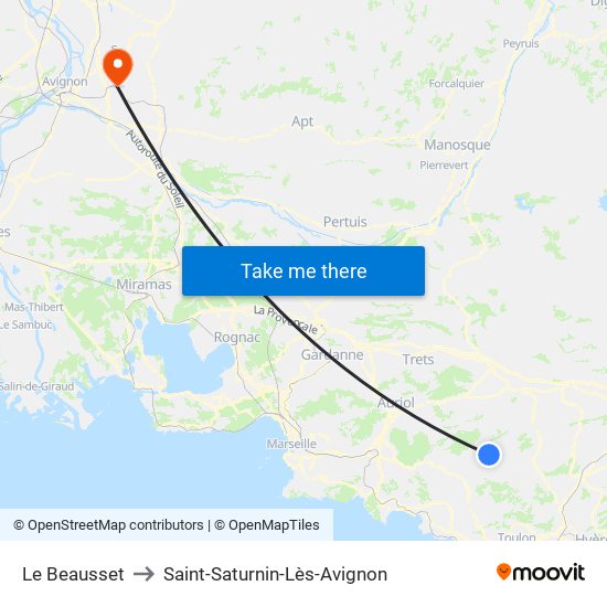 Le Beausset to Saint-Saturnin-Lès-Avignon map