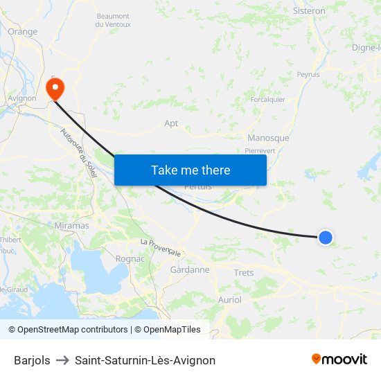 Barjols to Saint-Saturnin-Lès-Avignon map