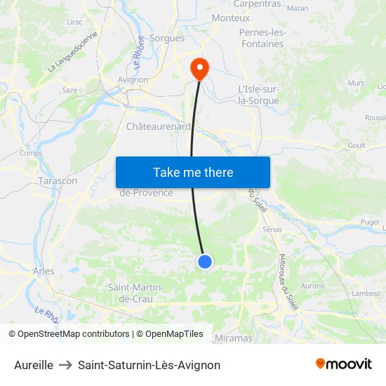 Aureille to Saint-Saturnin-Lès-Avignon map